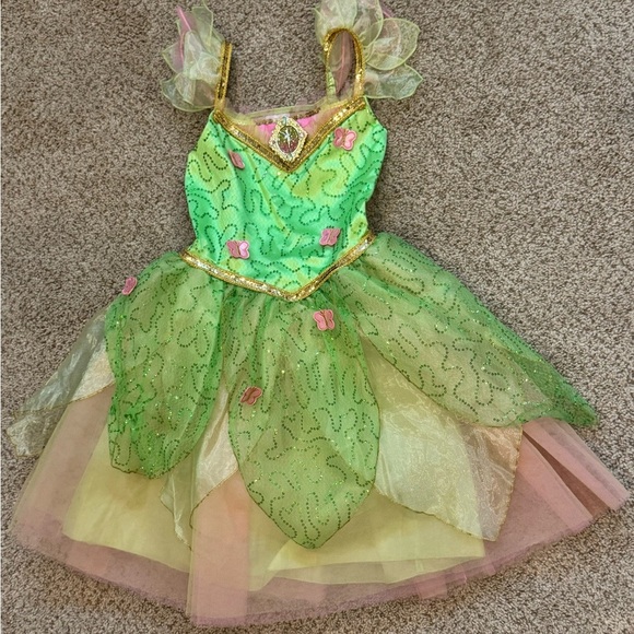 Disney TinkerBell Fairy Butterfly Costume Green Gold Sparkle Girls 7/8 Halloween - Picture 6 of 12